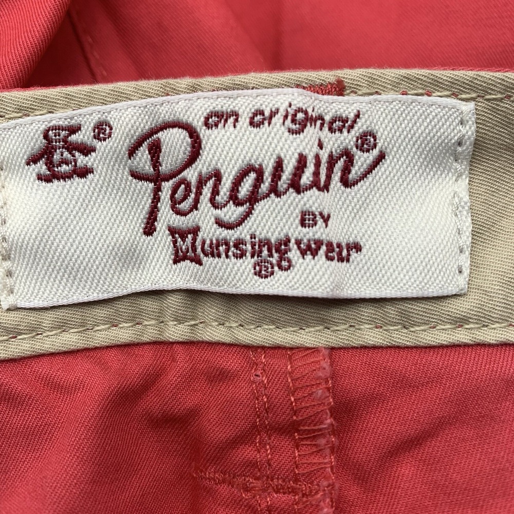 Original Penguin Chino Shorts Mens 34 Red Solid Cotton Embroidered Logo Casual - Picture 4 of 7
